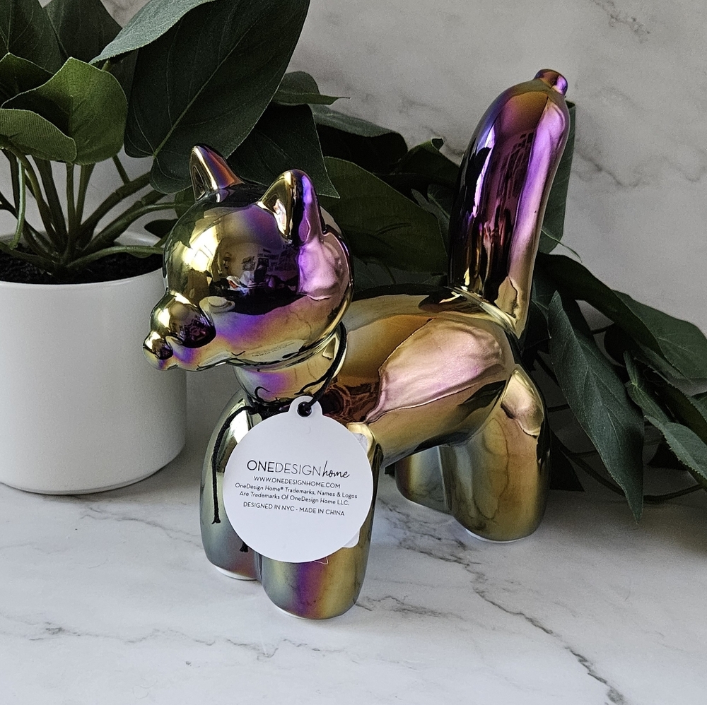 Balloon kitty Cat Cleo One Design Home Aida & Jade nwt Metallic Rainbow iridesce - Picture 2 of 10